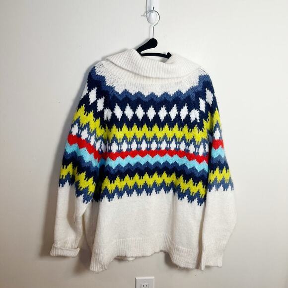 Aerie Womens Fairisle Quarter Zip Sweater Size L Multicolor Oversize New - Picture 8 of 8